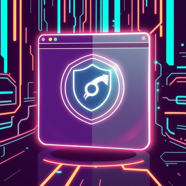 Cyberpunk style illustration of a Tor browser update notification with a shield icon and Torzon logo
