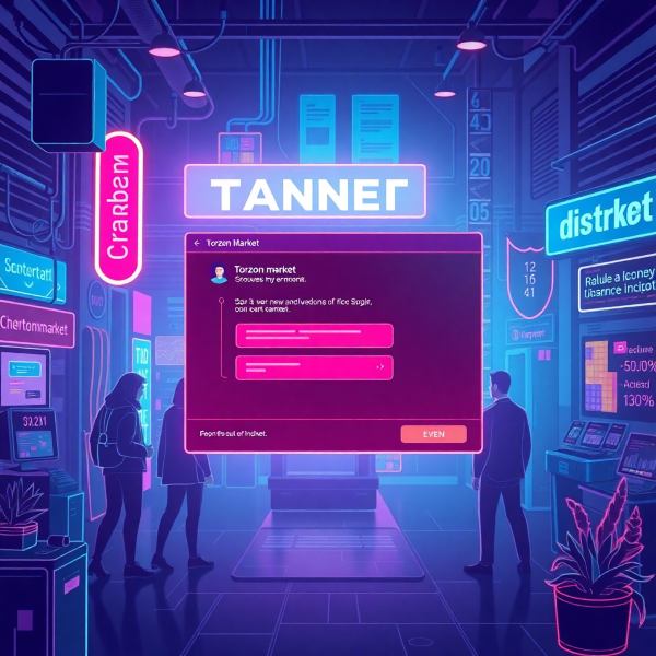 Cyberpunk style illustration of a Torzon Market user interface with a new dispute resolution chat window open